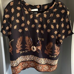 Nina Piccalino Black Crop Top with Metallic Copper Print